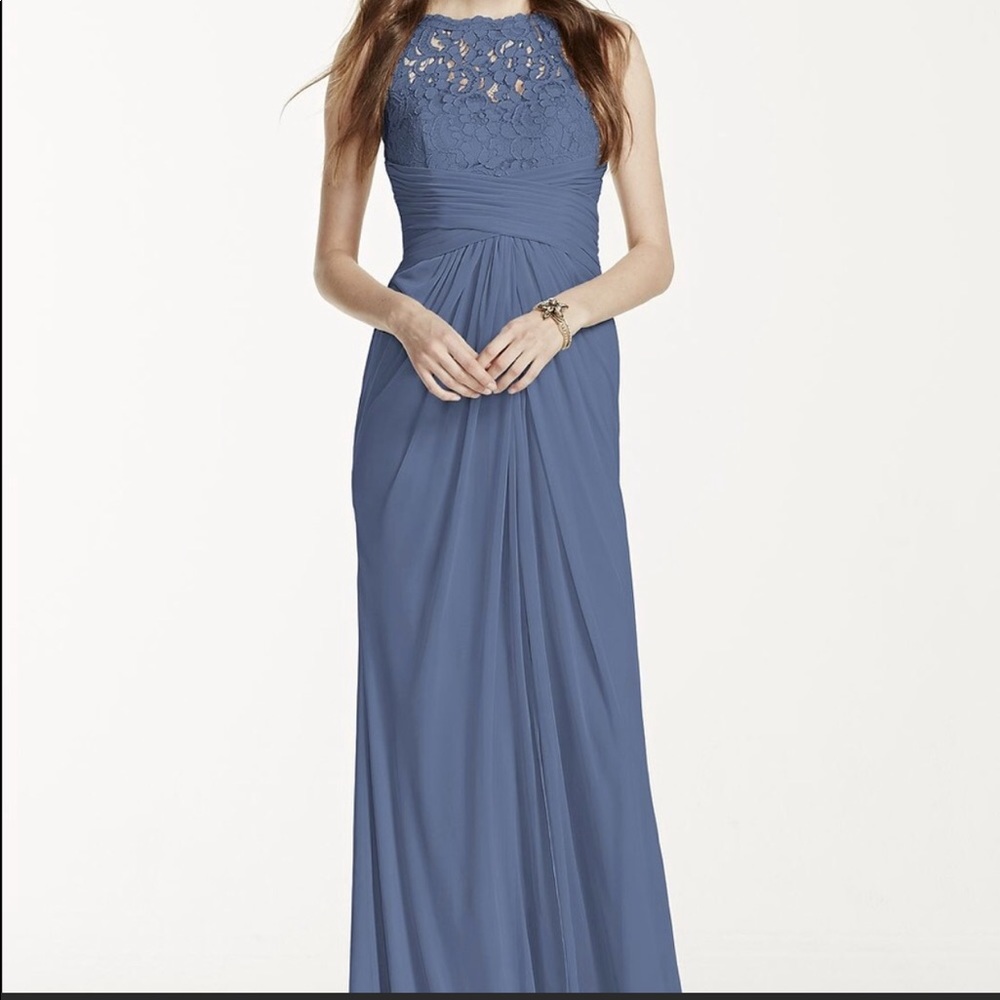 Steel Blue David’s Bridal Bridemaid Dress